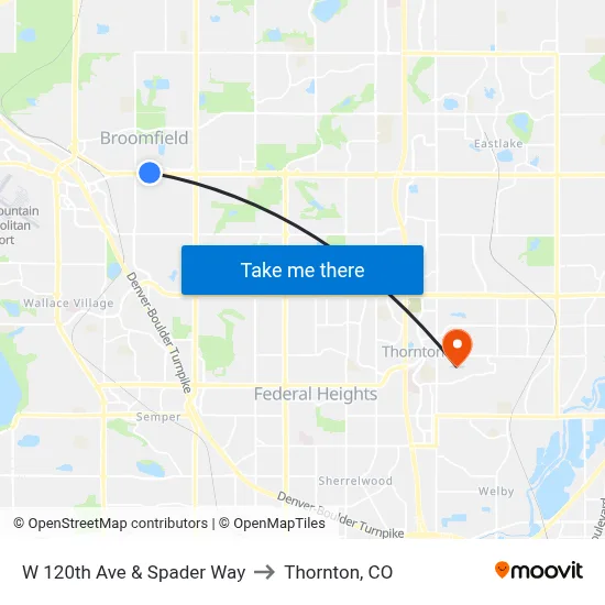W 120th Ave & Spader Way to Thornton, CO map