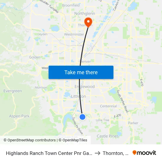 Highlands Ranch Town Center Pnr Gate B to Thornton, CO map