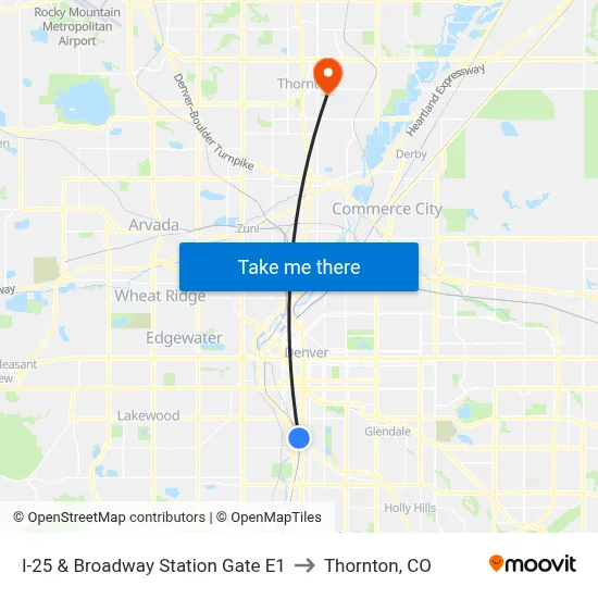 I-25 & Broadway Station Gate E1 to Thornton, CO map