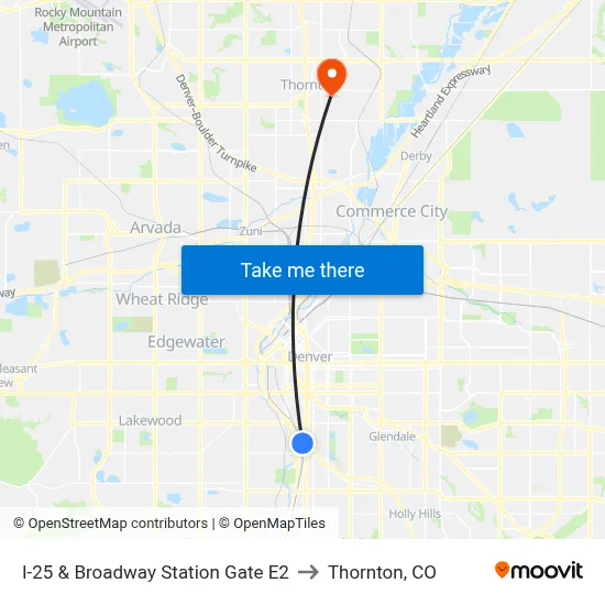 I-25 & Broadway Station Gate E2 to Thornton, CO map