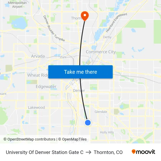 University Of Denver Station Gate C to Thornton, CO map