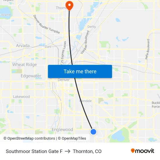 Southmoor Station Gate F to Thornton, CO map