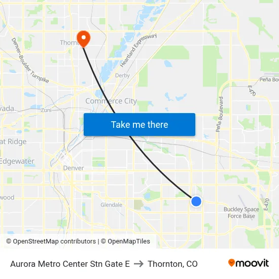 Aurora Metro Center Stn Gate E to Thornton, CO map