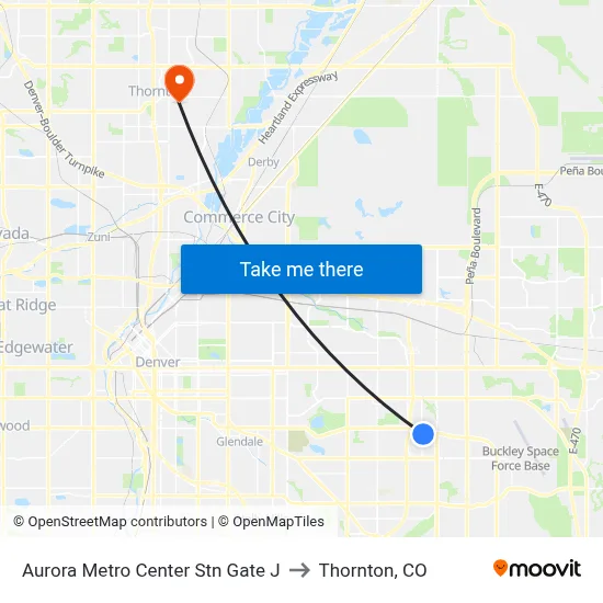 Aurora Metro Center Stn Gate J to Thornton, CO map