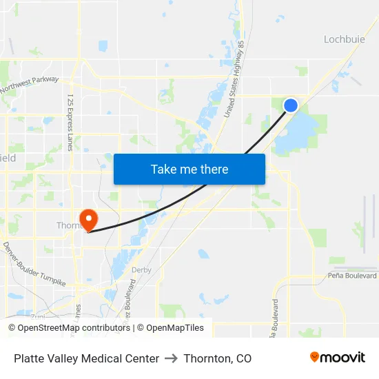Platte Valley Medical Center to Thornton, CO map