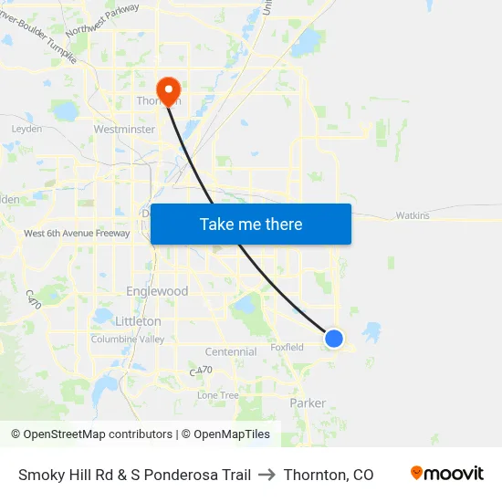 Smoky Hill Rd & S Ponderosa Trail to Thornton, CO map