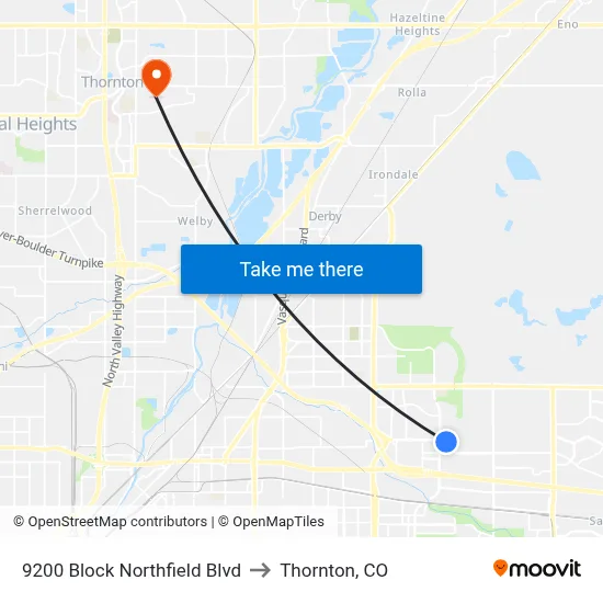 9200 Block Northfield Blvd to Thornton, CO map