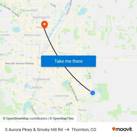 S Aurora Pkwy & Smoky Hill Rd to Thornton, CO map