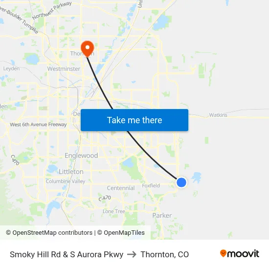 Smoky Hill Rd & S Aurora Pkwy to Thornton, CO map