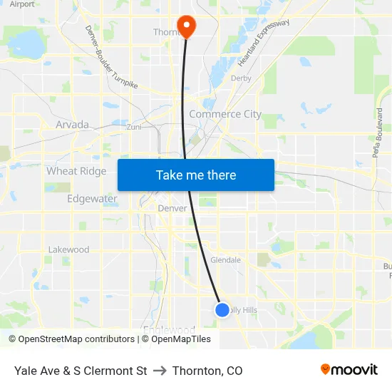Yale Ave & S Clermont St to Thornton, CO map