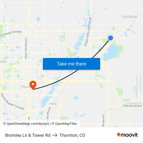 Bromley Ln & Tower Rd to Thornton, CO map