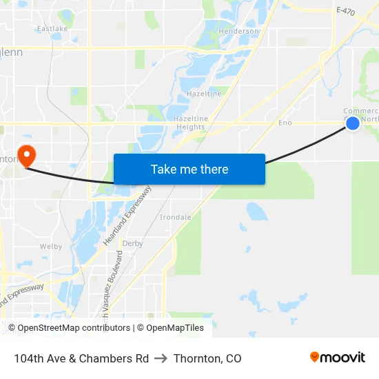 104th Ave & Chambers Rd to Thornton, CO map