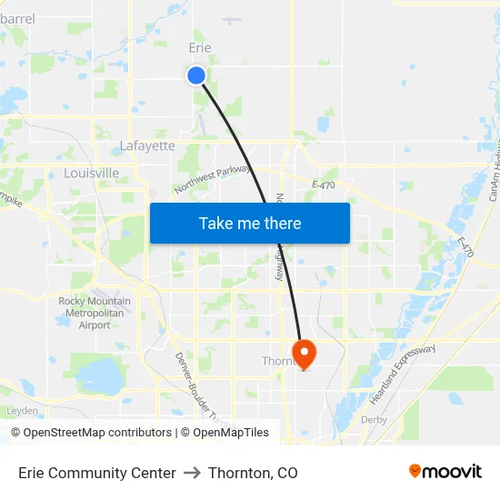 Erie Community Center to Thornton, CO map