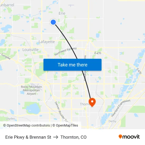 Erie Pkwy & Brennan St to Thornton, CO map