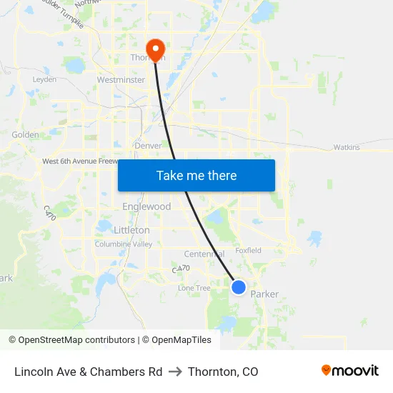Lincoln Ave & Chambers Rd to Thornton, CO map
