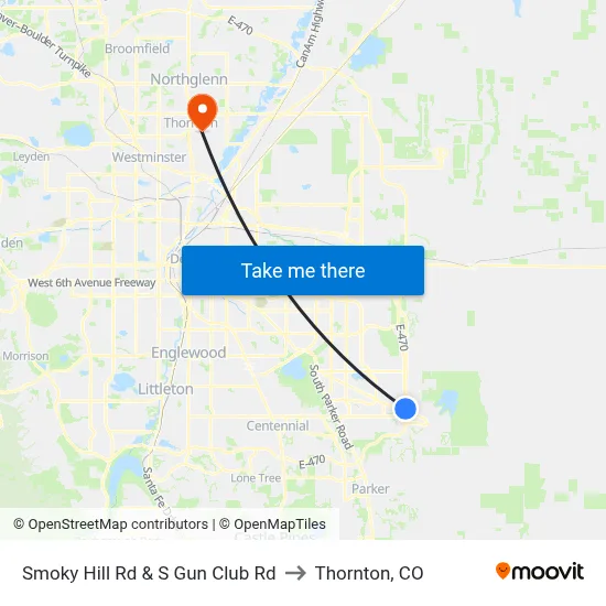 Smoky Hill Rd & S Gun Club Rd to Thornton, CO map