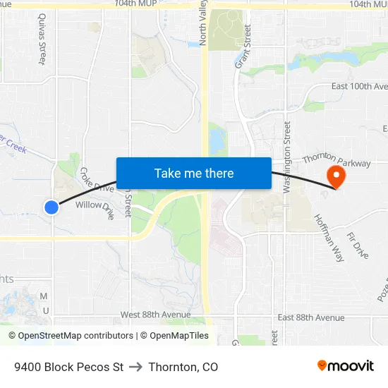 9400 Block Pecos St to Thornton, CO map