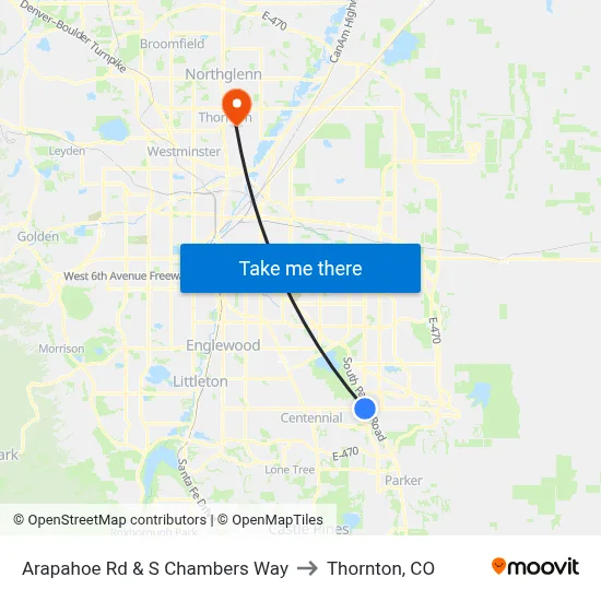 Arapahoe Rd & S Chambers Way to Thornton, CO map