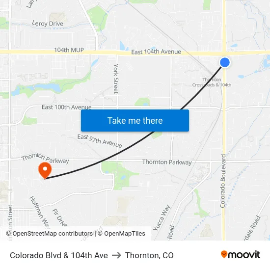 Colorado Blvd & 104th Ave to Thornton, CO map