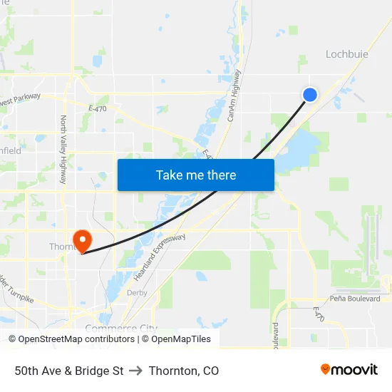 50th Ave & Bridge St to Thornton, CO map