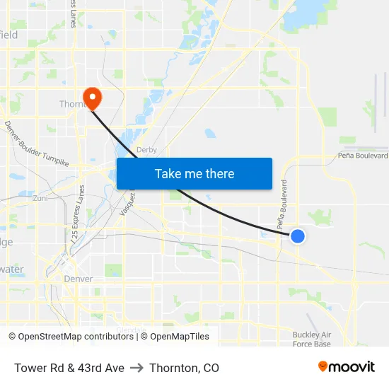 Tower Rd & 43rd Ave to Thornton, CO map