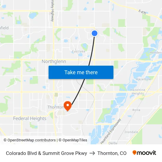 Colorado Blvd & Summit Grove Pkwy to Thornton, CO map