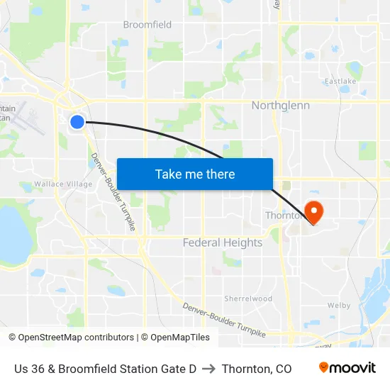 Us 36 & Broomfield Station Gate D to Thornton, CO map