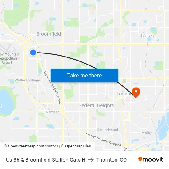 Us 36 & Broomfield Station Gate H to Thornton, CO map