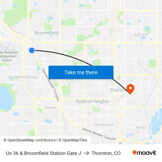 Us 36 & Broomfield Station Gate J to Thornton, CO map
