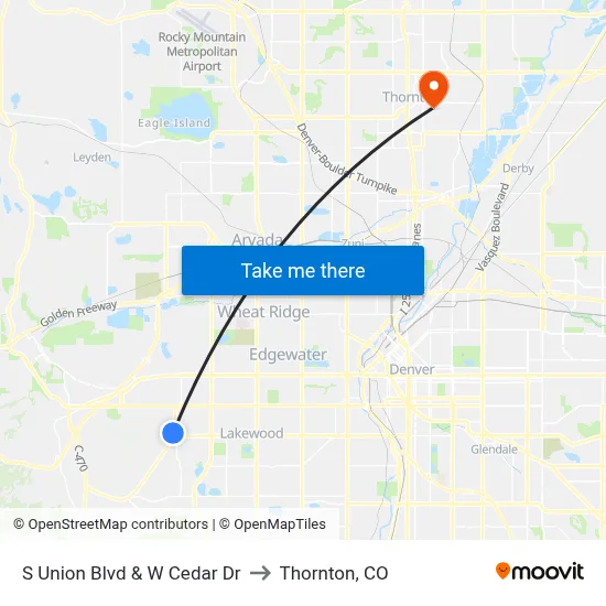 S Union Blvd & W Cedar Dr to Thornton, CO map