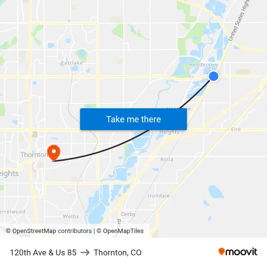 120th Ave & Us 85 to Thornton, CO map