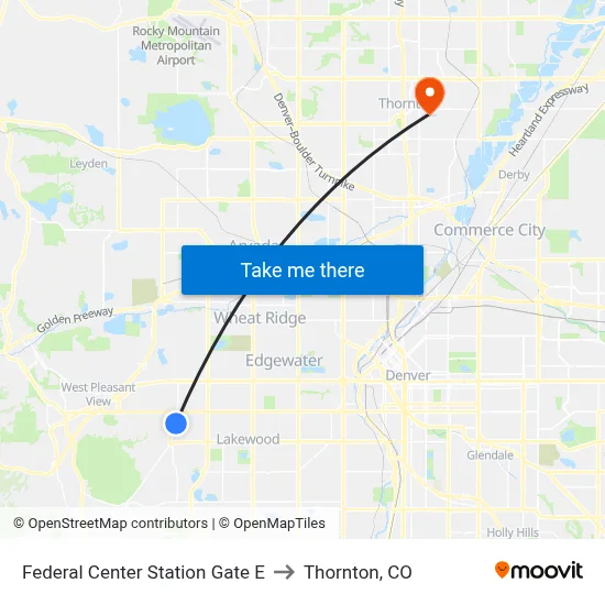 Federal Center Station Gate E to Thornton, CO map