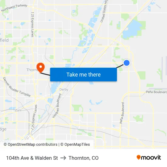 104th Ave & Walden St to Thornton, CO map