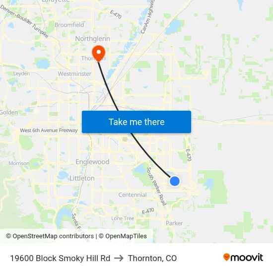 19600 Block Smoky Hill Rd to Thornton, CO map