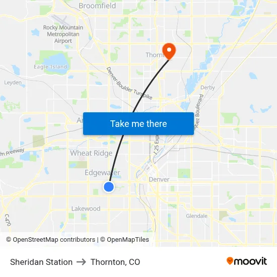 Sheridan Station to Thornton, CO map