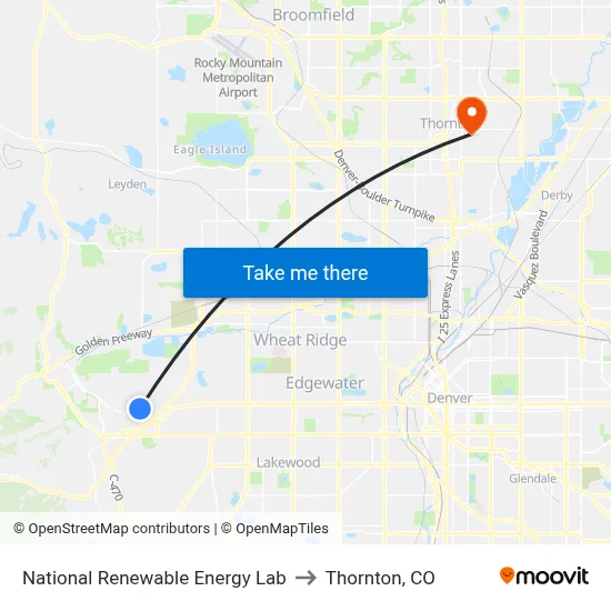 National Renewable Energy Lab to Thornton, CO map