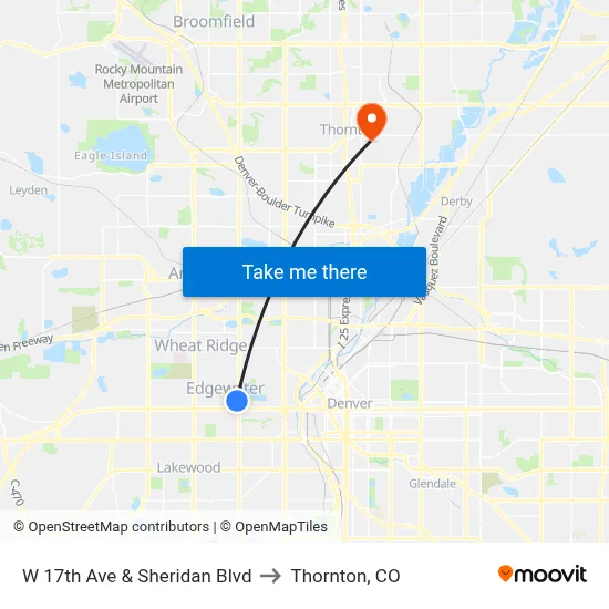 W 17th Ave & Sheridan Blvd to Thornton, CO map