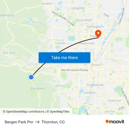 Bergen Park Pnr to Thornton, CO map