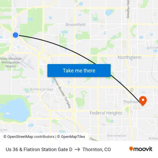 Us 36 & Flatiron Station Gate D to Thornton, CO map