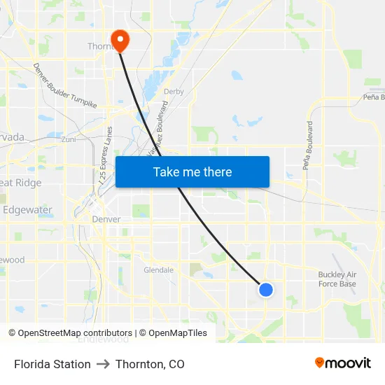Florida Station to Thornton, CO map