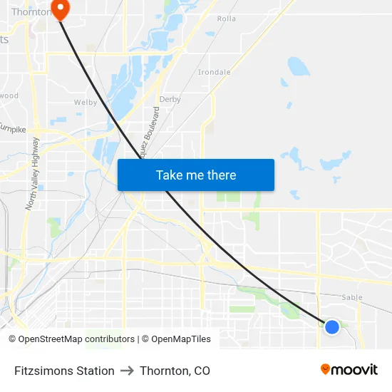 Fitzsimons Station to Thornton, CO map