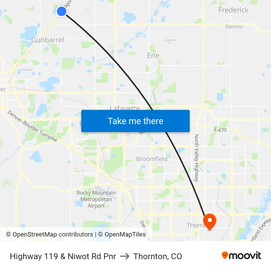 Highway 119 & Niwot Rd Pnr to Thornton, CO map