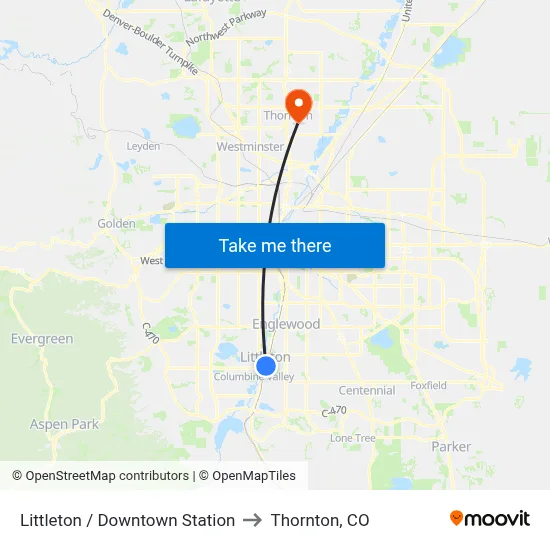 Littleton / Downtown Station to Thornton, CO map