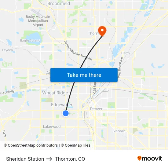 Sheridan Station to Thornton, CO map