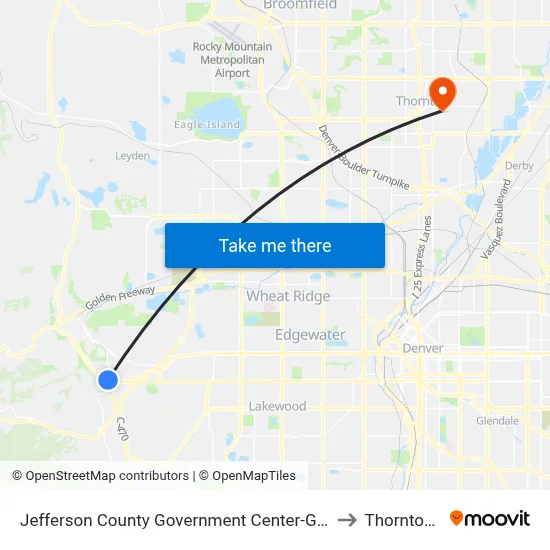 Jefferson County Government Center-Golden Station to Thornton, CO map