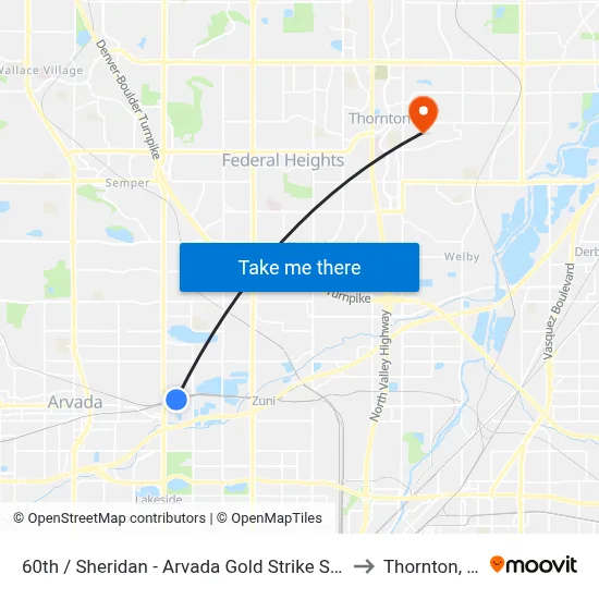 60th / Sheridan - Arvada Gold Strike Station to Thornton, CO map