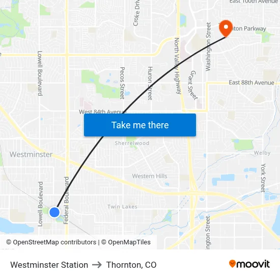 Westminster Station to Thornton, CO map