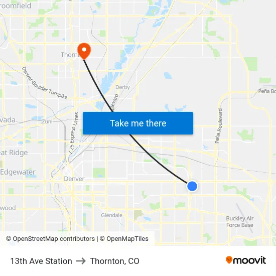 13th Ave Station to Thornton, CO map
