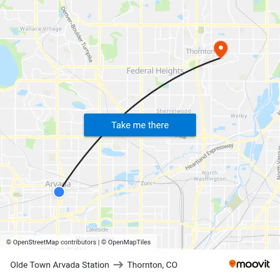 Olde Town Arvada Station to Thornton, CO map