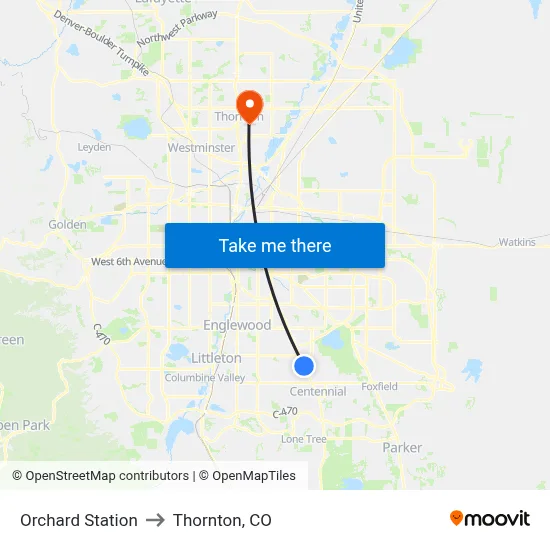 Orchard Station to Thornton, CO map
